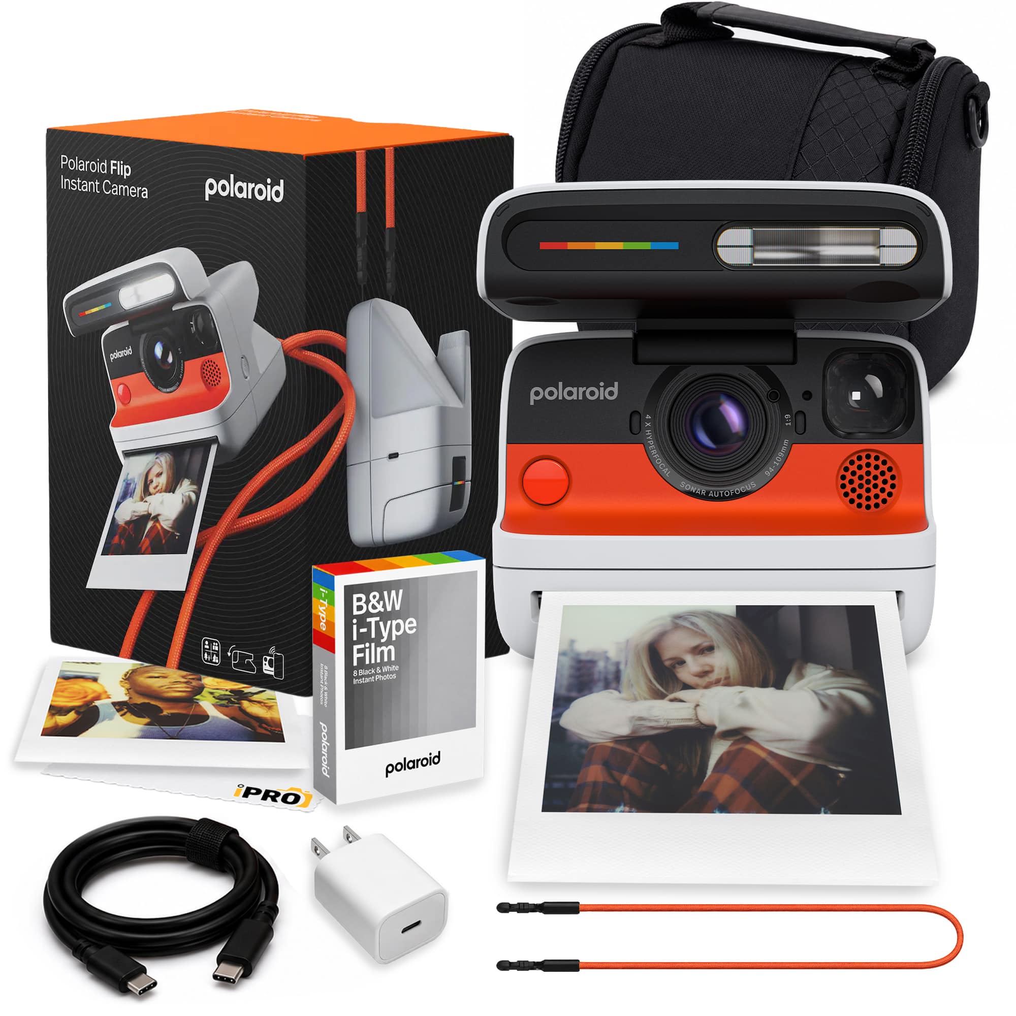 Polaroid - Flip Camera + Black & Film (8) + Bag + Adapter + More - White