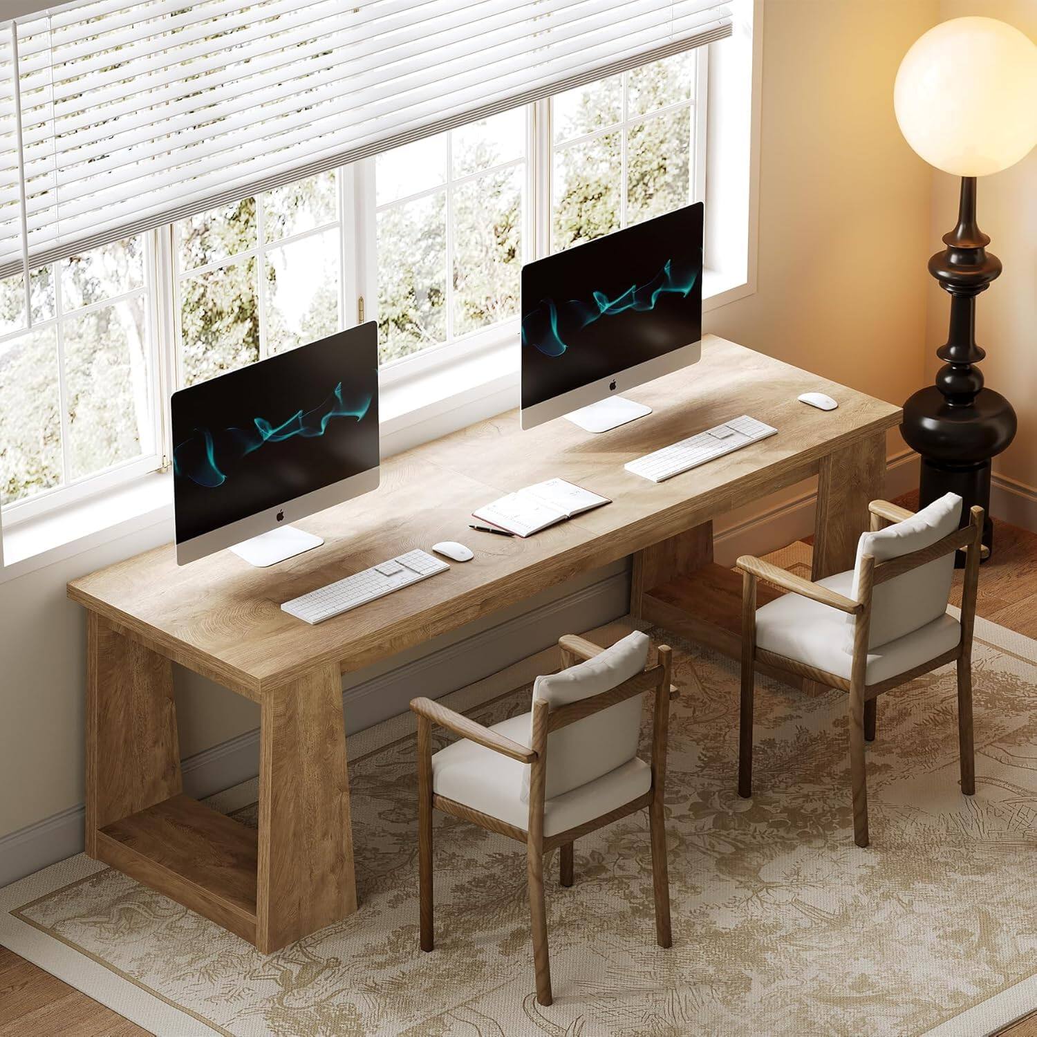 Alt View 3. Tribesigns - 86.6-Inch Two-Person Computer Desk with Large Shared Work Surface for Home Office or Study - Light Brown.