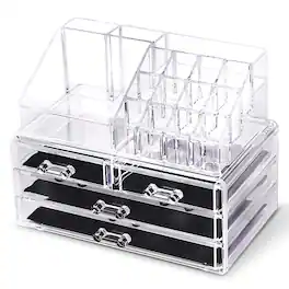 Cheer Collection - Acrylic Makeup Organizer with 16 Compartments, 15 Lipstick Slots and 4 Drawers - Clear