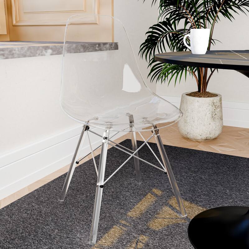 Angle. LeisureMod - Dover Modern Acrylic Accent Side Chair with Eifel Design Legs for Dining Room, Kitchen and Home Office - Clear.