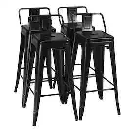Costway - Set of 4 Metal Bar Stools 30" Bar Height Barstools Industrial w/ Low Back - Black