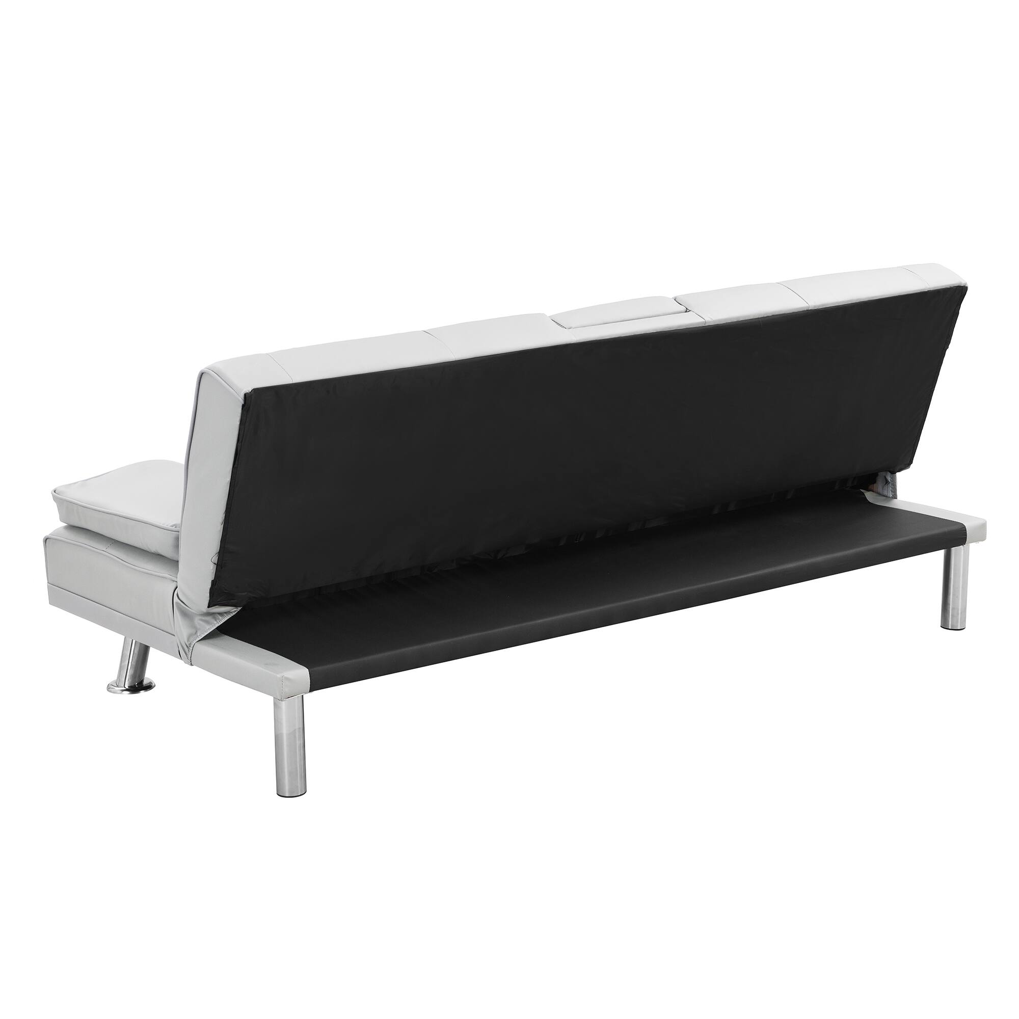 Alt View 7. Tiramisubest - Modern Sofa Bed with Armrest Two Holders, PVC Upholstery, Wood Frame, Stainless Steel Legs, White - White.