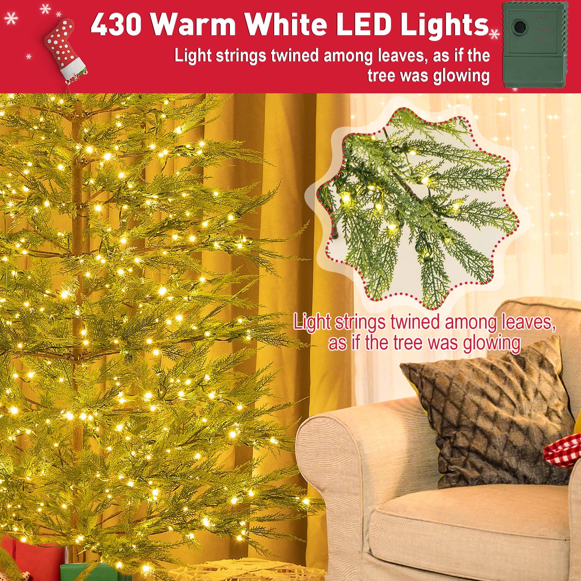 430 Warm White LED Lights: Light strings twined among leaves, as if the tree was glowing.