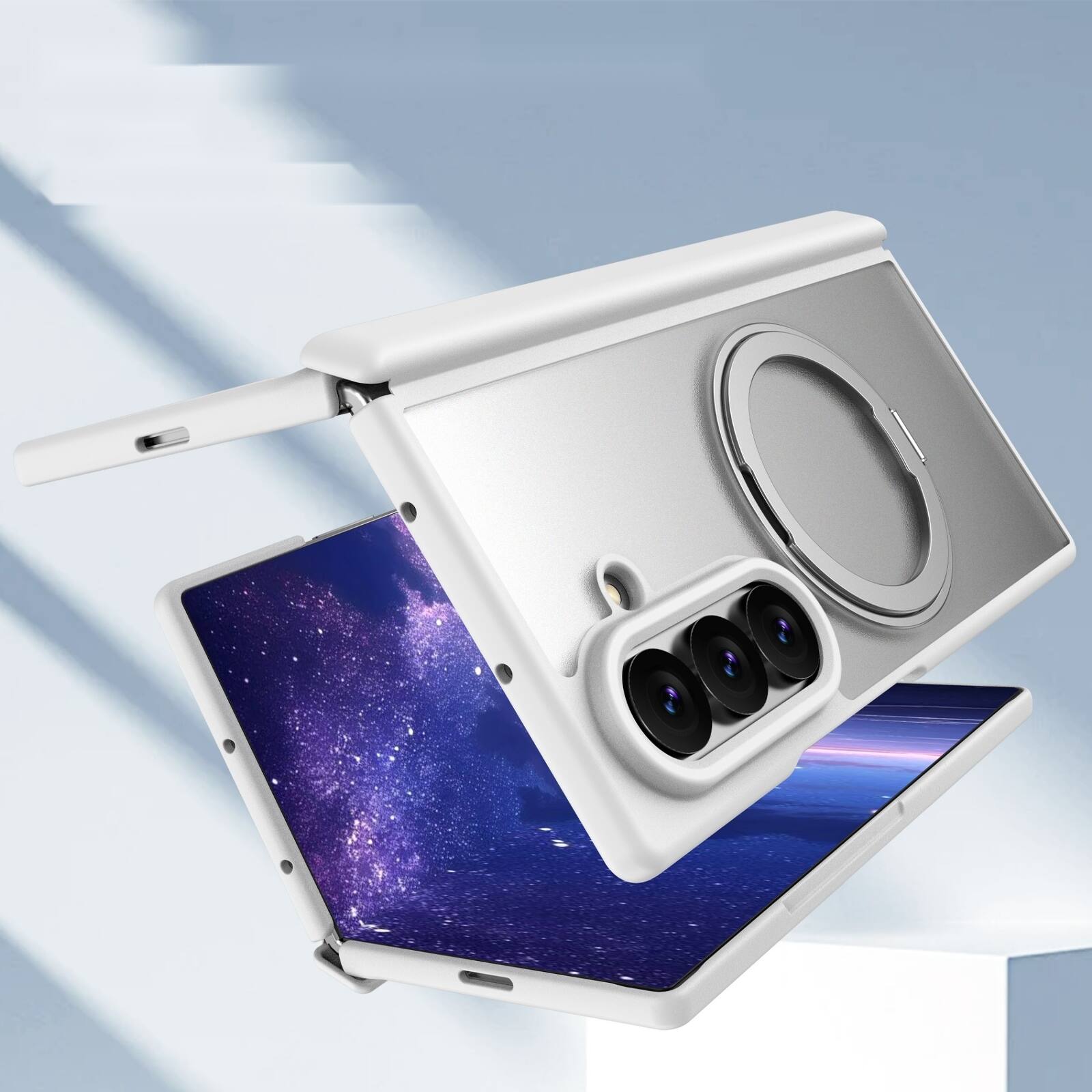 Alt View 1. Dteck - Shockproof Case for Samsung Galaxy Z Fold8 Ultra with Stand, Magnetic PC Cover Built in Screen Film and Hinge Protection - White.