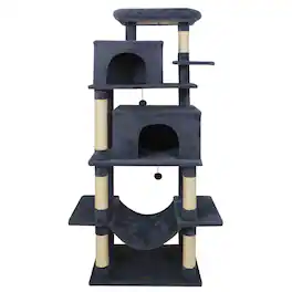 Costway - 70" Large Cat Tree for Indoor Cats with Plush Top Perch, Dual large Condos, Hammock