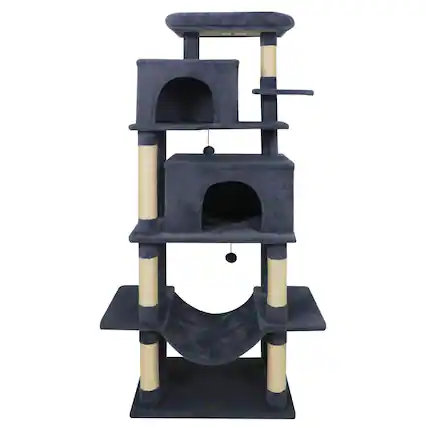 Front. Costway - Costway 70" Large Cat Tree for Indoor Cats with Plush Top Perch, Dual large Condos, Hammock.