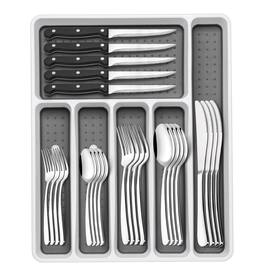 Dazzed Corner - 49-Piece Silverware Set with Organizer, Cutlery Utensil Sets for 8 - Silver