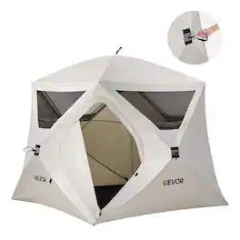 VEVOR - Camping Tent,4 Person Pop Up Instant Cabin Tent with Large Mesh Windows, 60 Seconds Easy Setup, Portable Cabin Hub Tents - White