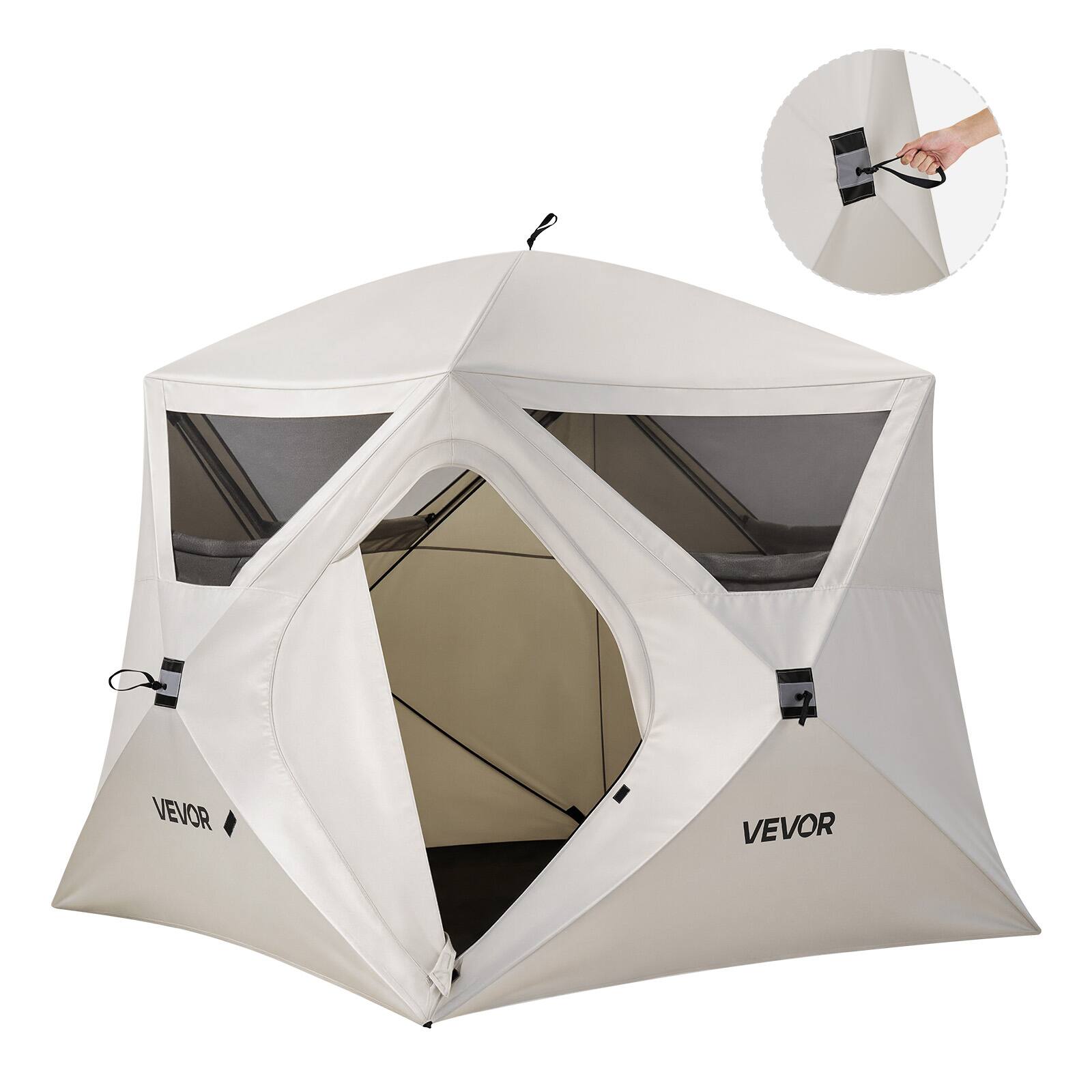 VEVOR - Camping Tent,4 Person Pop Up Instant Cabin Tent with Large Mesh Windows, 60 Seconds Easy Setup, Portable Cabin Hub Tents - White