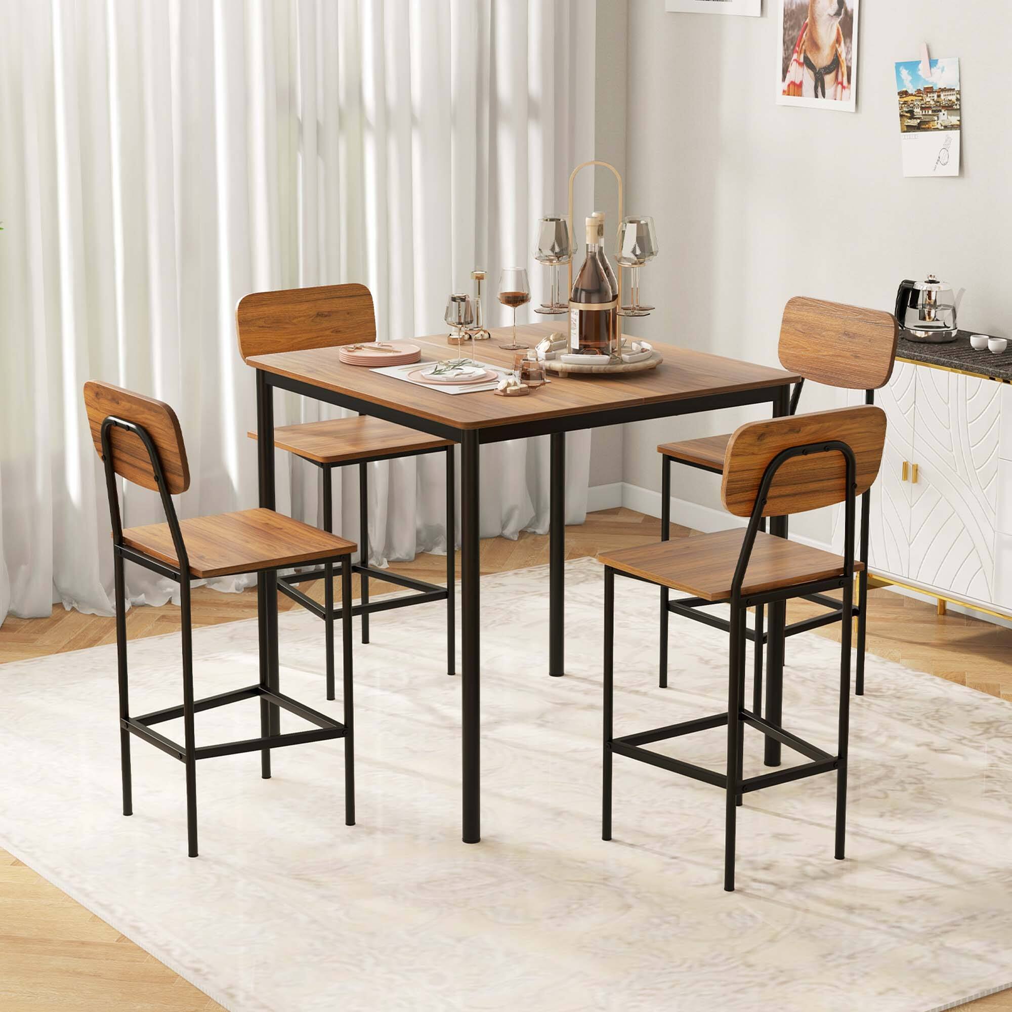 Angle. Costway - 5-Piece Industrial Dining Table Set with Counter Height Table & 4 Bar Stools Walnut - Walnut.