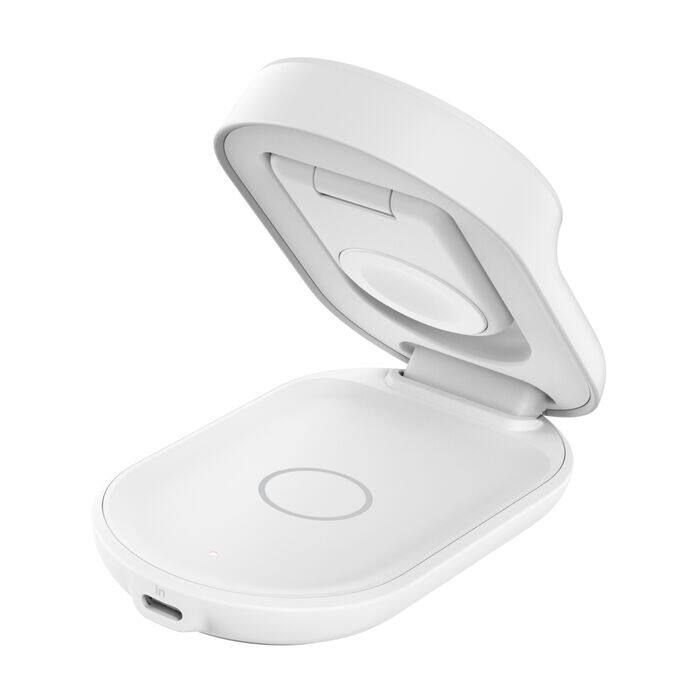 Alt View 3. Belkin - 3-in-1 Foldable Magnetic Charging Stand, 25W Qi2, MagSafe compatible, charge iPhone, compact travel-friendly design - White.