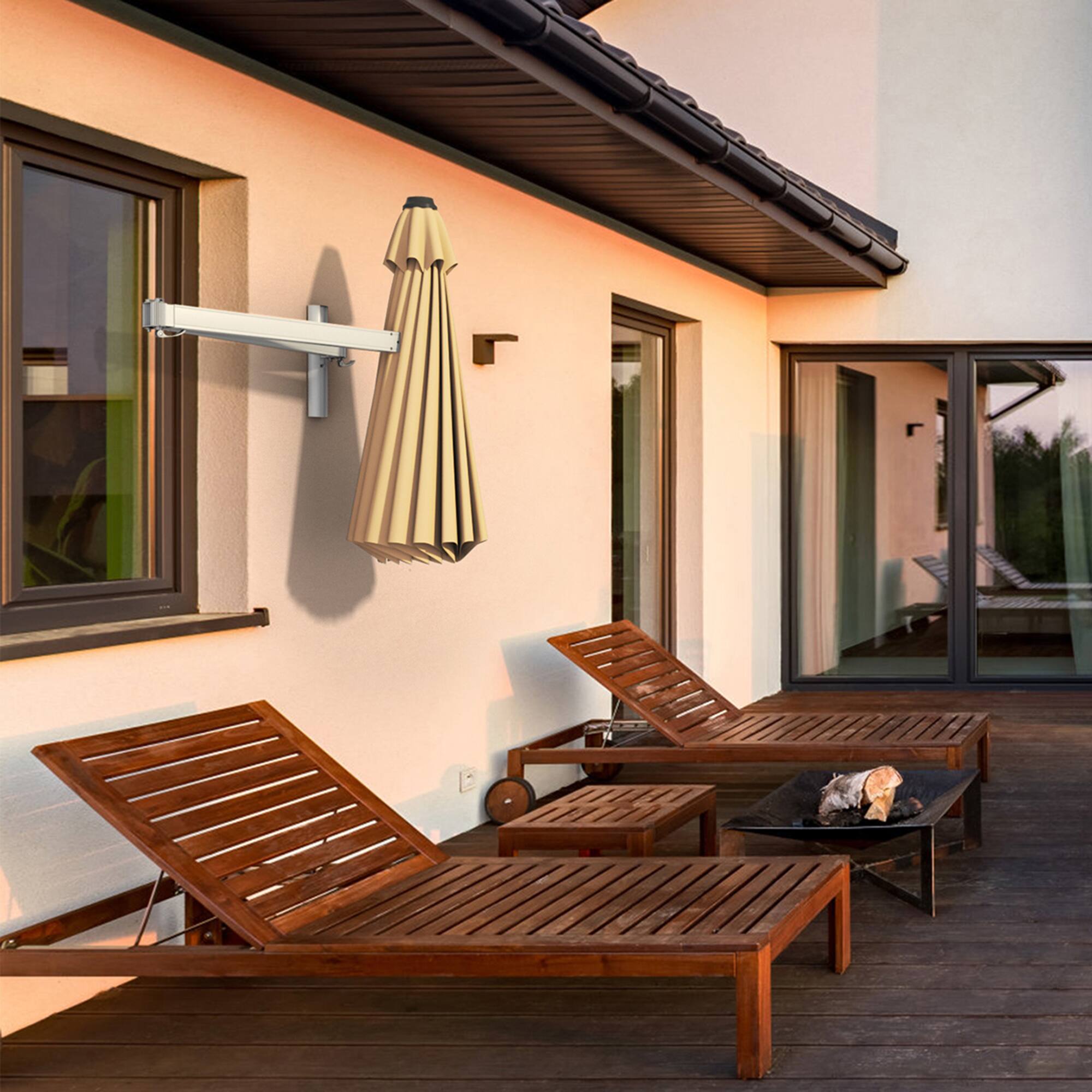 Alt View 3. Gymax - Gymax 8FT Patio Wall Mounted Cantilever Umbrella Parsol w/ Adjustable Pole Beige - Beige.