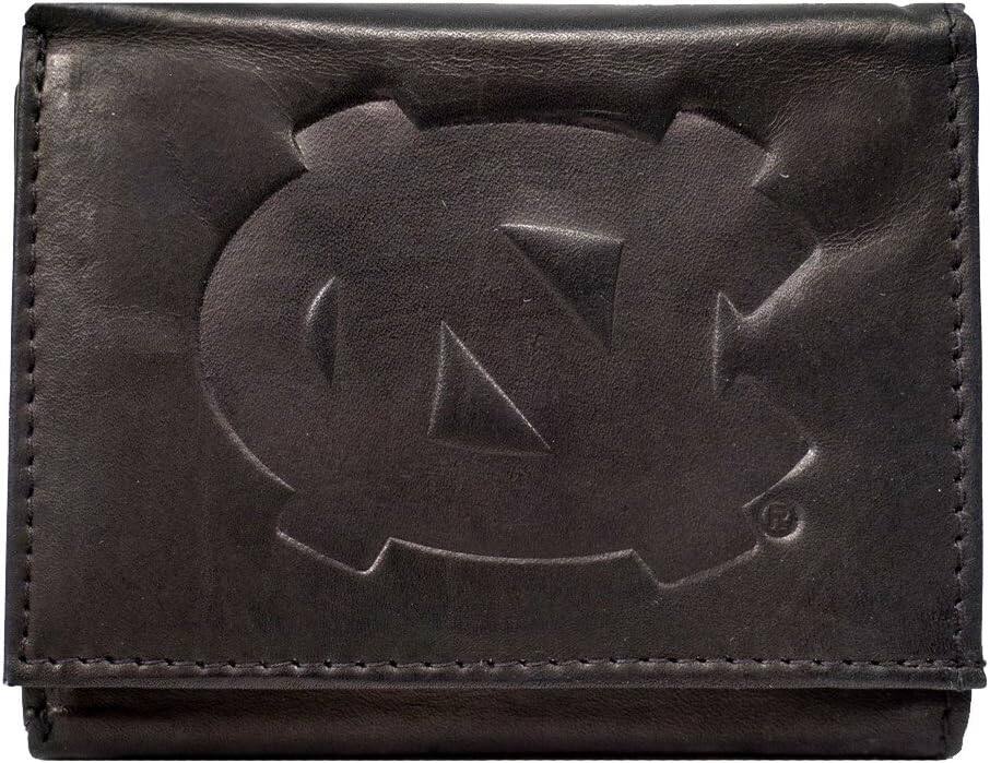 Front. Rico Industries - North Carolina Tar Heels Distressed Look Embossed Logo Black Leather Trifold Wallet - Multi.