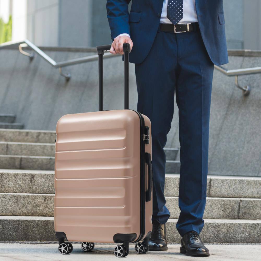Angle. BreeBe - Hardshell ABS Luggage Set, Lightweight Suitcases with Dual Spinner Wheels, Carry-On & Checked Sizes for Travel - Champagne.