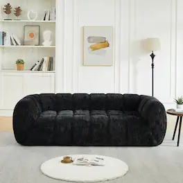 Anysun - Comfortable Three-Seater Chenille Pure Foam Sofa – Modern Quilted Cloud Sofa, Deep-Seat Chenille - Black