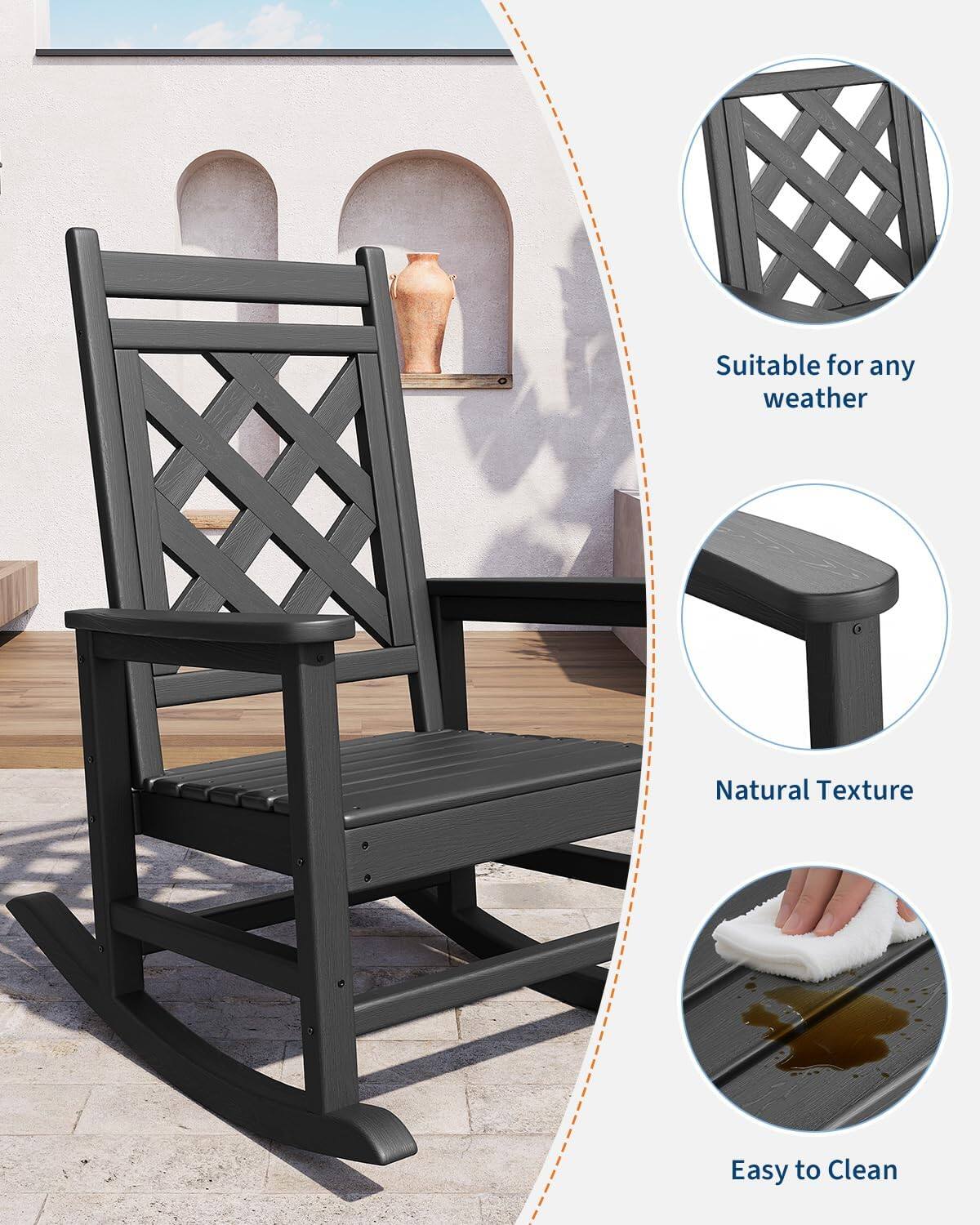 Homhougo Outdoor Rocking Chair Set of 2, Wood Texture Patio Rockers ...