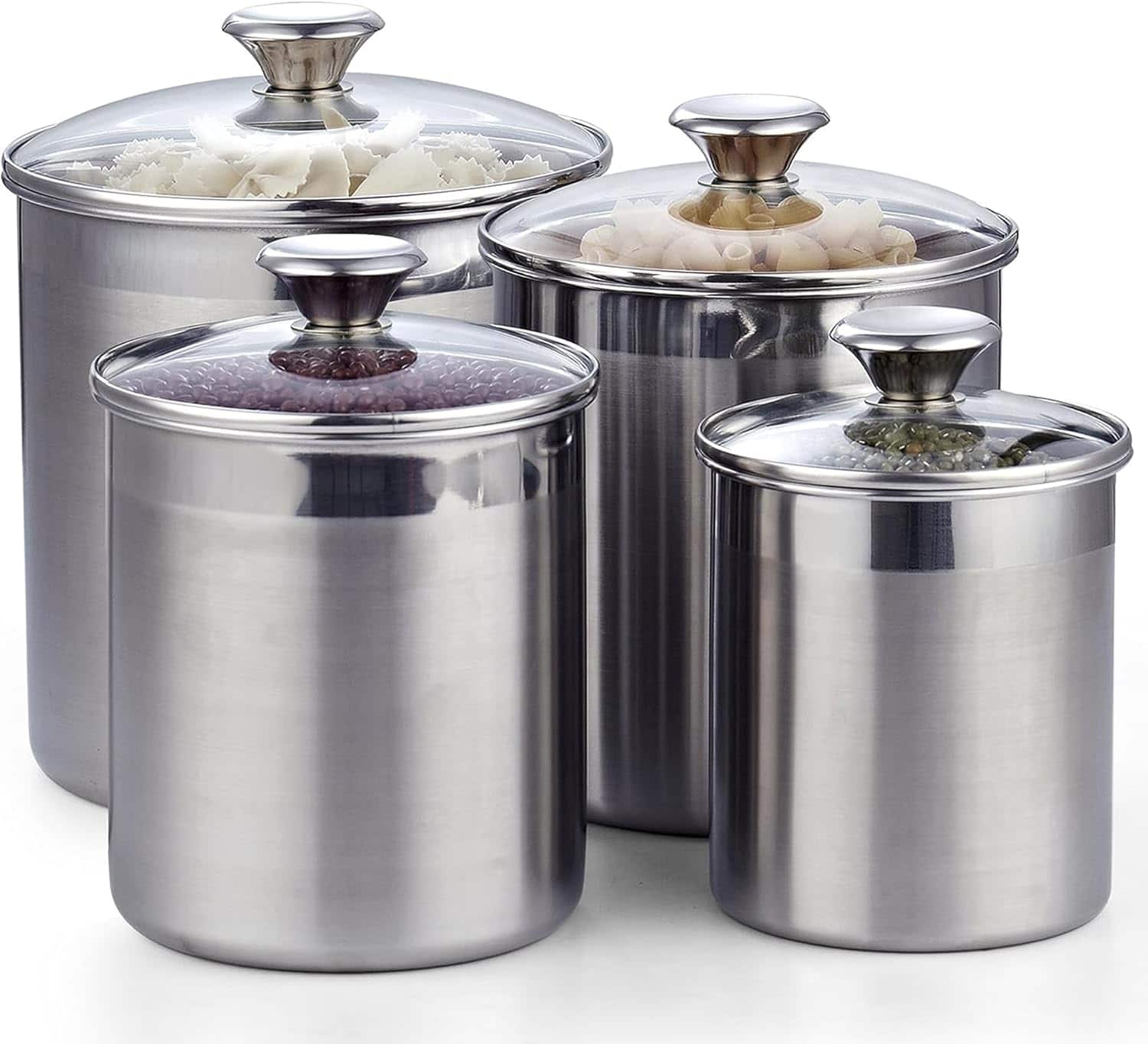 Cooks Standard - Kitchen Canister Set for Coffee, Flour & Sugar Storage – Stainless Steel Food Storage Containers with Glass Lid ,4 Pack