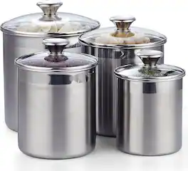 Cooks Standard - Kitchen Canister Set for Coffee, Flour & Sugar Storage – Stainless Steel Food Storage Containers with Glass Lid ,4 Pack