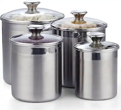 Front. Cooks Standard - Kitchen Canister Set for Coffee, Flour & Sugar Storage – Stainless Steel Food Storage Containers with Glass Lid ,4 Pack.