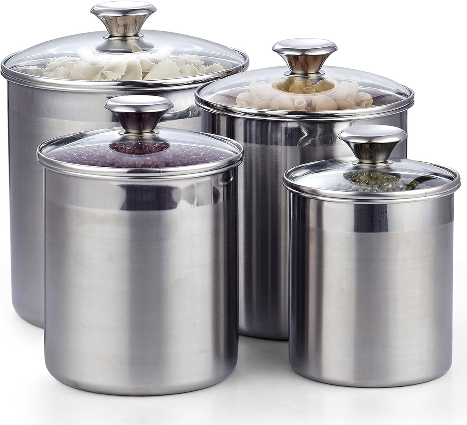 Front. Cooks Standard - Kitchen Canister Set for Coffee, Flour & Sugar Storage – Stainless Steel Food Storage Containers with Glass Lid ,4 Pack.