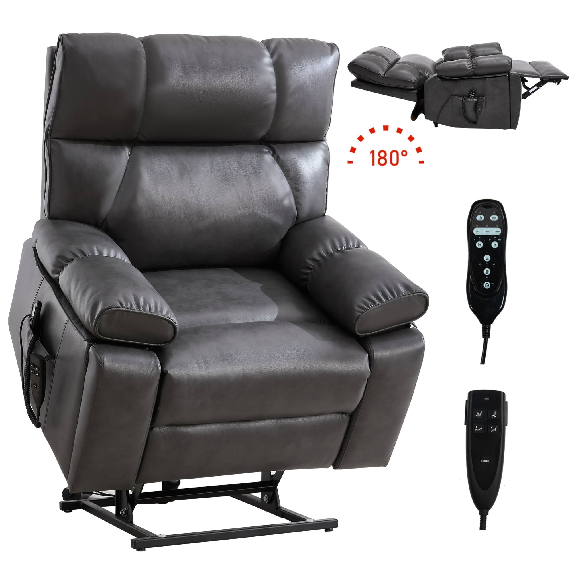 Alt View 7. GOODSILO - Large Dual Motor Electric Power Lift Recliner with Massage and Lumbar Heat Functions for Ultimate Comfort - Dark Gray.