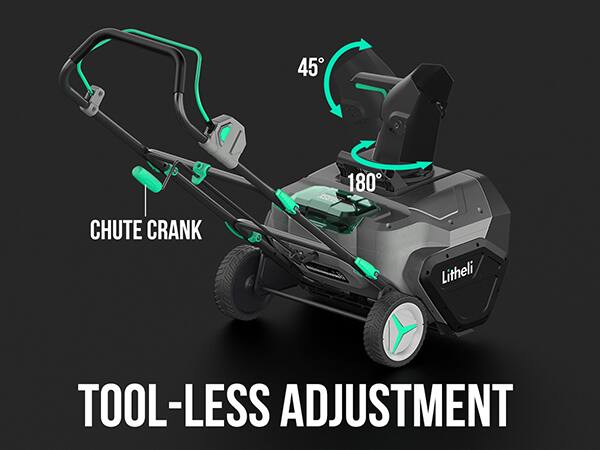 45° y 180° CHUTE CRANK Litheli Y TOOL-LESS ADJUSTMENT