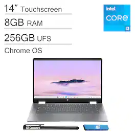 HP - 14" 2-in-1 FHD Touchscreen Chromebook Plus Laptop - Google AI - Core i3 - 8GB RAM - 256GB UFS - Backlit KB - Chrome OS - Silver