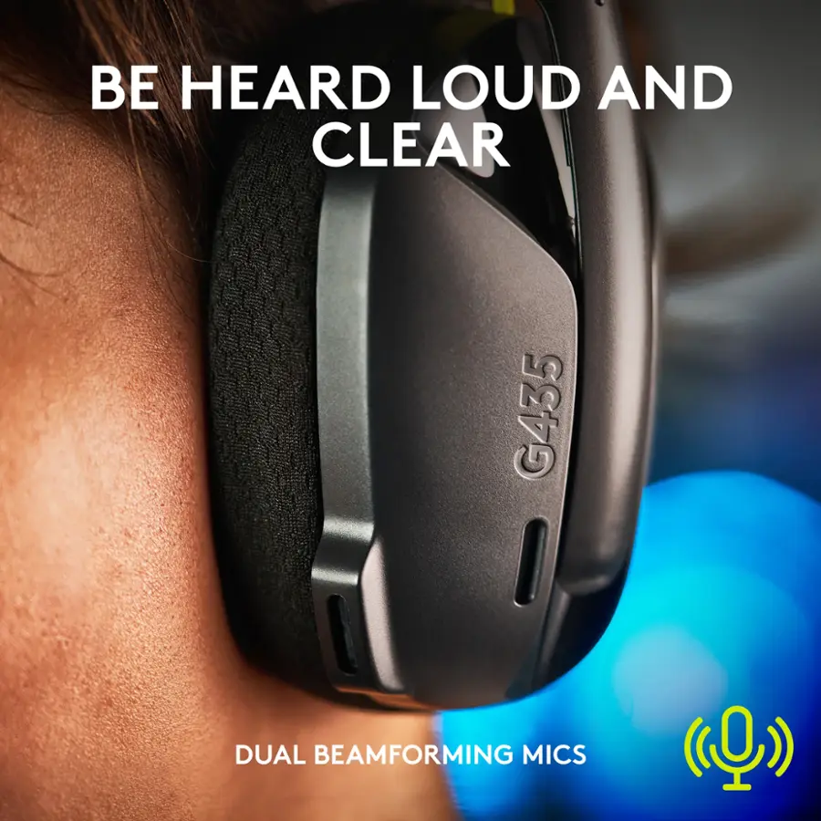 "Be heard loud and clear with G435 dual beamforming mics."