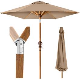 Best Choice Products - 10ft Outdoor Woodgrain Pattern Steel Market Patio Umbrella w/ Crank, Tilt - Tan