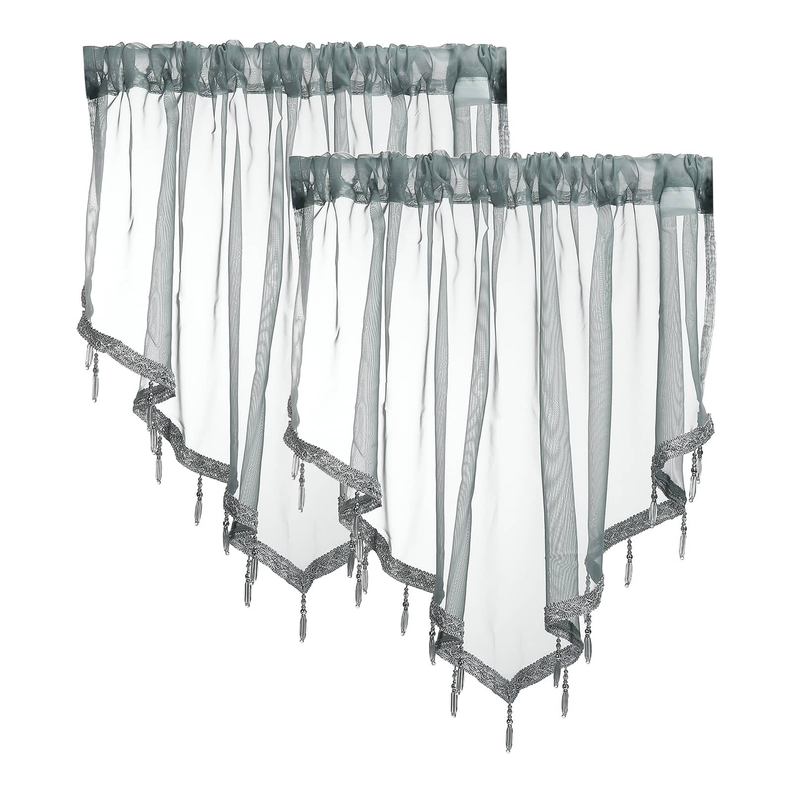 Unique Bargains - 2pcs Window Valance Curtains, 51x24 Inch, Beaded Triangle, Light Filtering Sheer for Bedroom Bathroom Living Room - Gray price history on PriceWatchPro