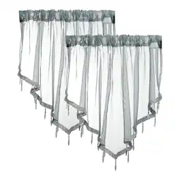 Unique Bargains - 2pcs Window Valance Curtains, 51x24 Inch, Beaded Triangle, Light Filtering Sheer for Bedroom Bathroom Living Room - Gray