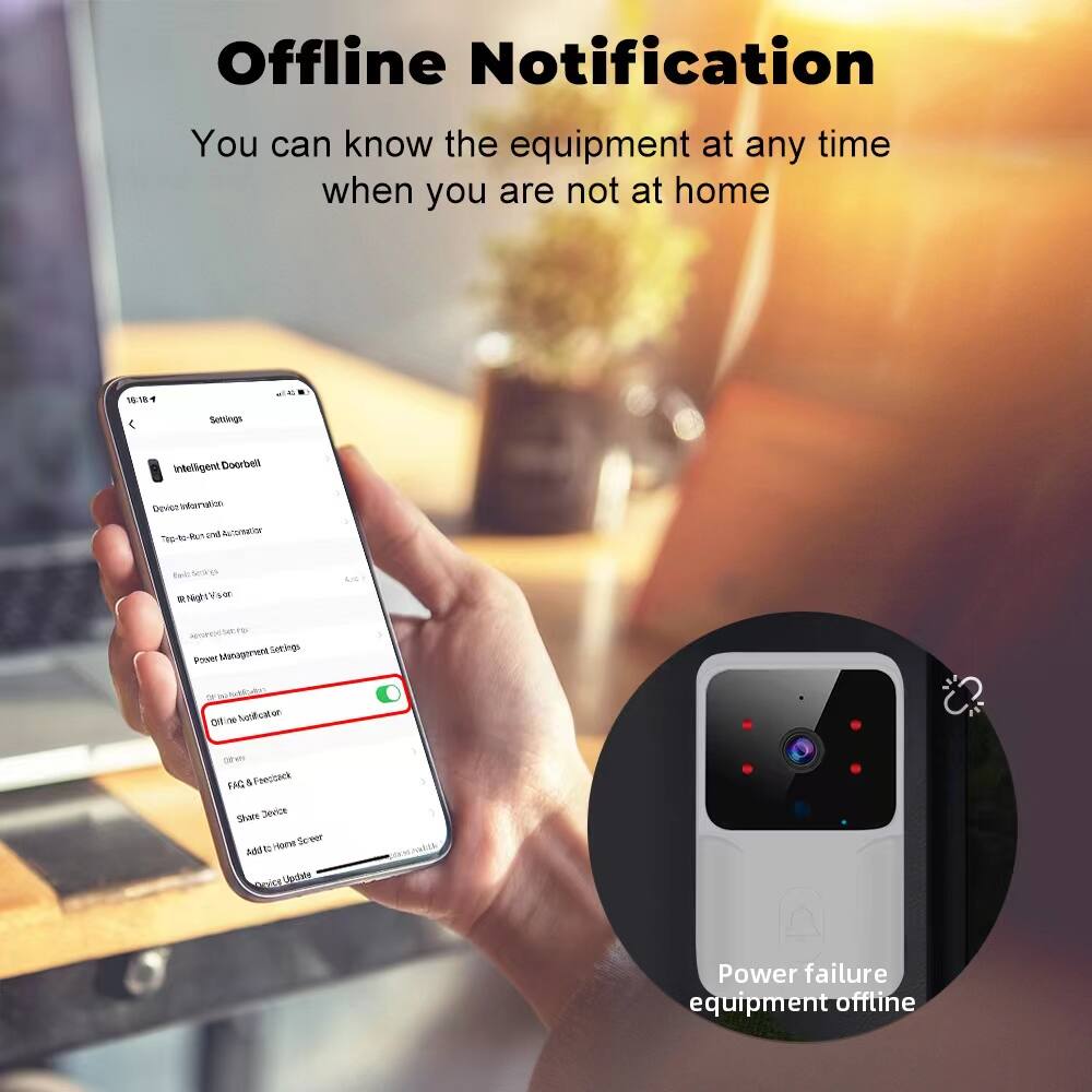 Offline Notification  
You can know the equipment at any time when you are not at home

1018 - Semings E Intelligent Doorbell  
Device Information  
Power Management Settings  
Offline Notification  
FGC & Feedback  
Share Device  
Add to Home Screen  
Device Updates

Power failure equipment offline