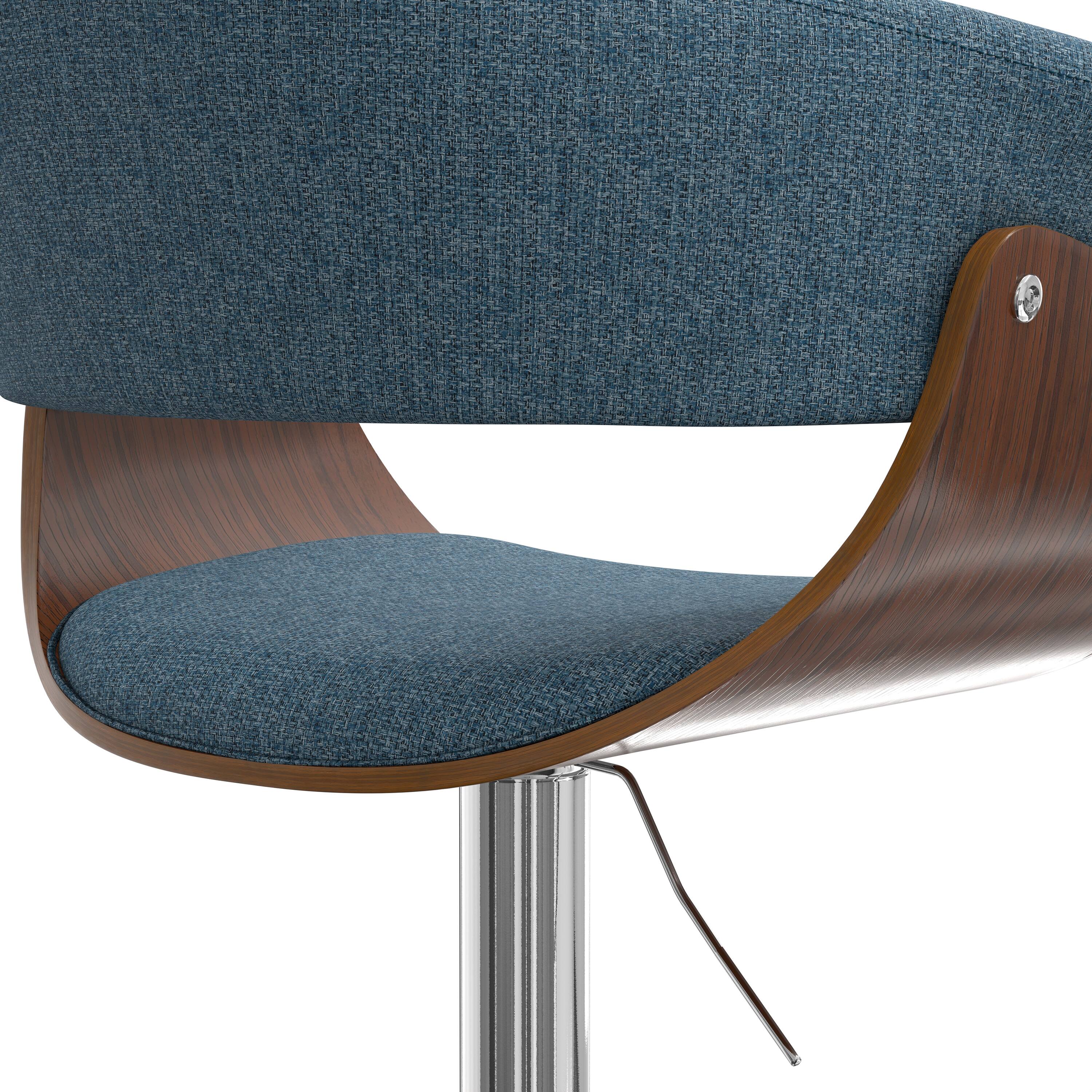 Alt View 6. Simpli Home - Sheldon Mid Century Modern 34 inch Adjustable Swivel Bar Stool in Denim Blue Woven Polyester Fabric - Denim Blue.