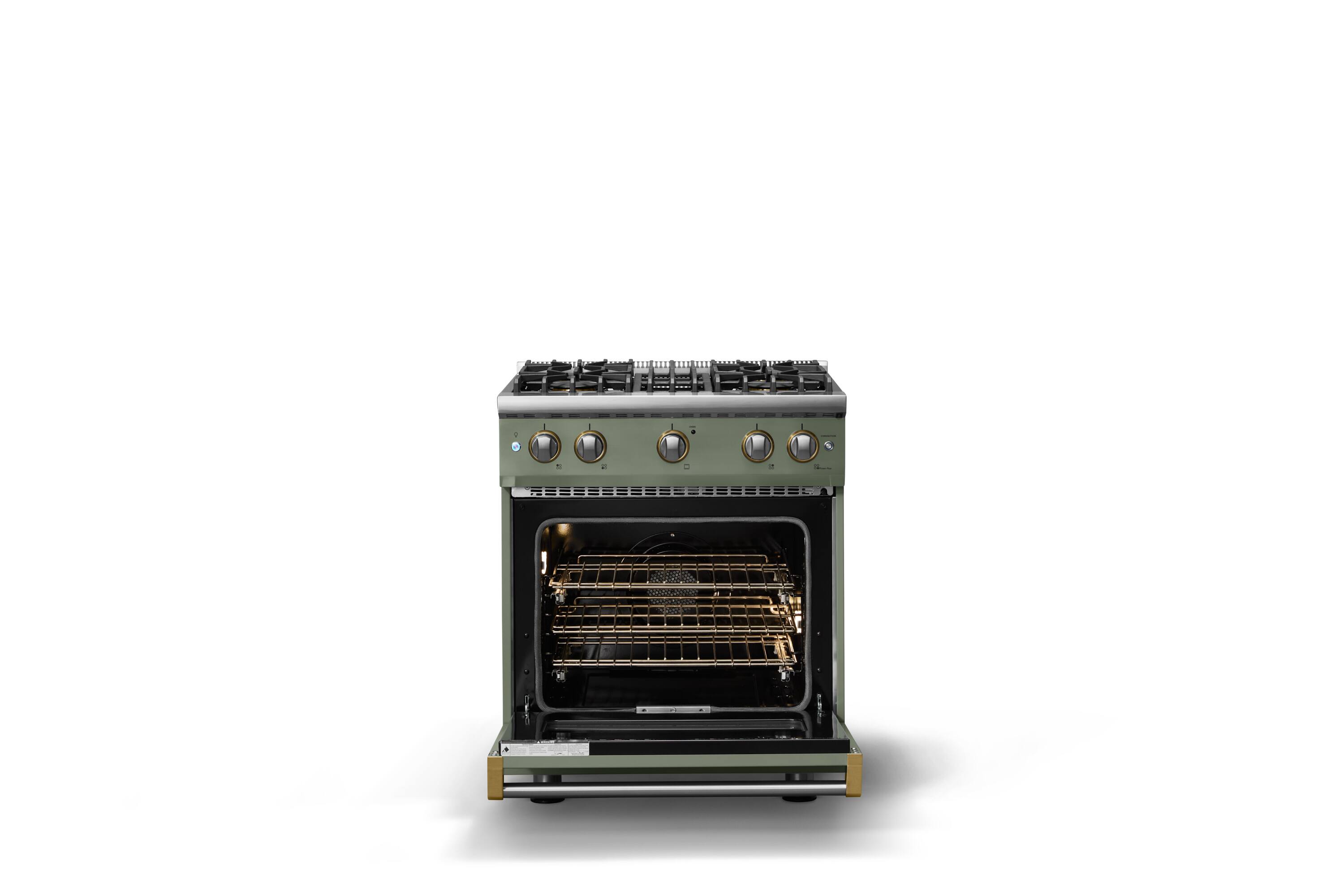 Alt View 2. Viking - 30 in. Wide Pro 5 Series 4.0 Cu. Ft. Freestanding Sealed 4 Burner Gas Convection Range - Eucalyptus/Brushed Brass - Eucalyptus.