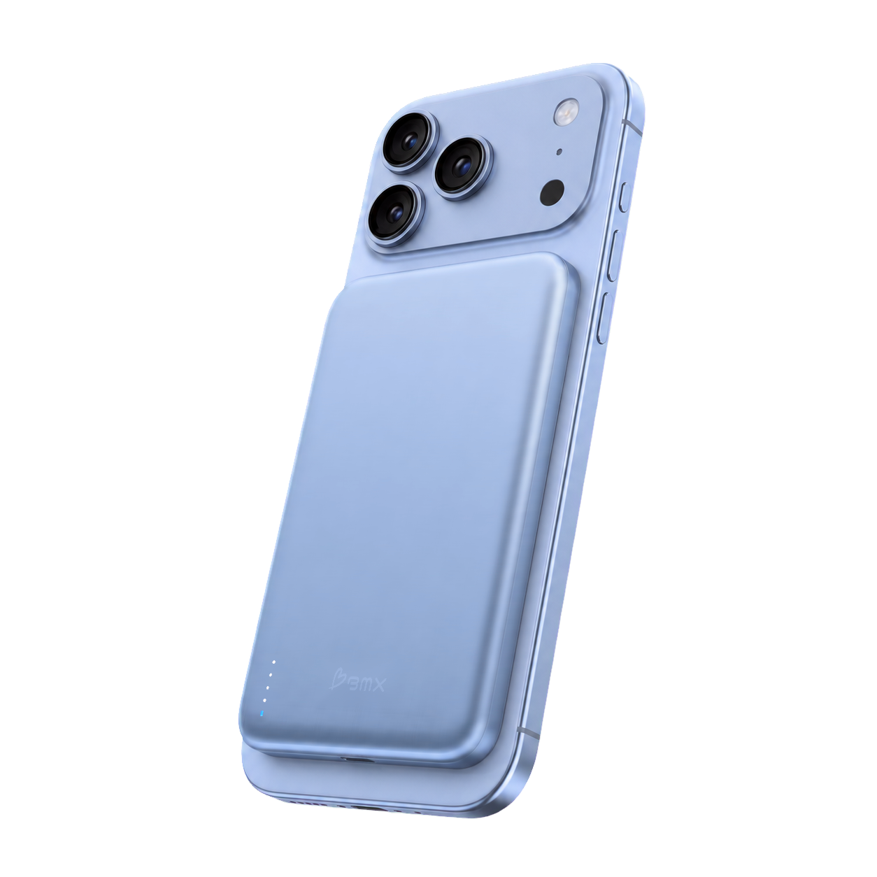 Angle. BMX - SolidSafe AIR 5K Magnetic Solid-State Power Bank - Light Blue.