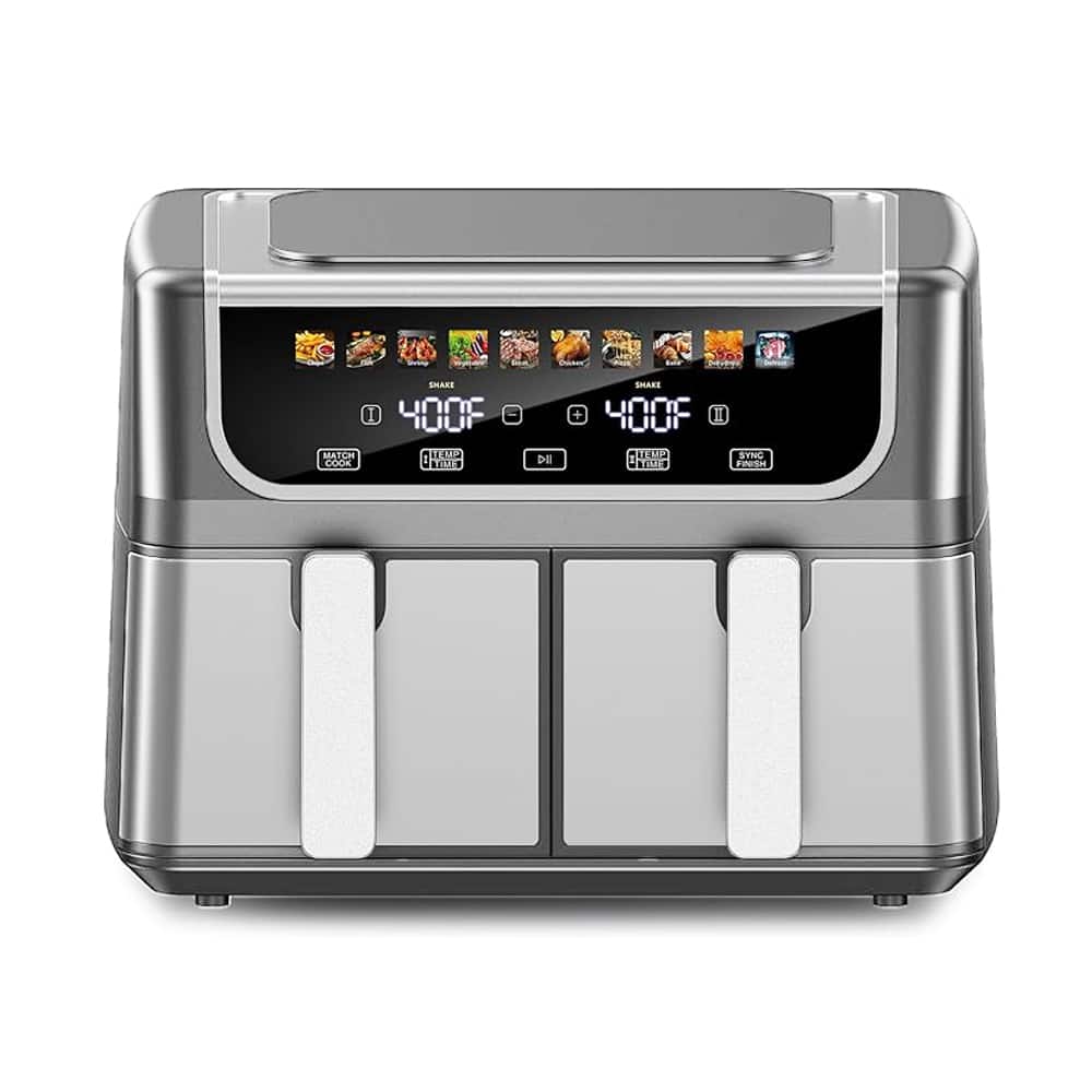 Sweet - 9QT Dual Basket Air Fryer Oven, 2 Nonstick Baskets, Digital, Hi-Fry & Auto Shutoff - Gray