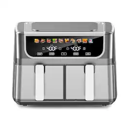 Sweet - 9QT Dual Basket Air Fryer Oven, 2 Nonstick Baskets, Digital, Hi-Fry & Auto Shutoff - Gray