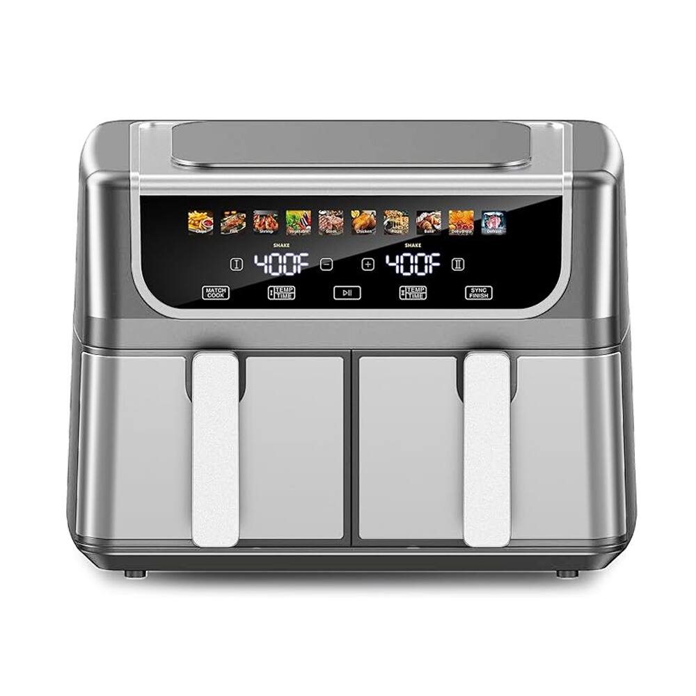 Sweet - 9QT Dual Basket Air Fryer Oven, 2 Nonstick Baskets, Digital, Hi-Fry & Auto Shutoff - Gray