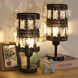 Oumilen - Set of 2 Crystal Table Lamps, 12in Tall, Black Metal Base, E26 Socket, Bulbs Not Included