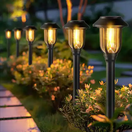 Front. Dazzed Corner - Solar Pathway Lights 12-Pack Outdoor Waterproof Warm White LED - Black.