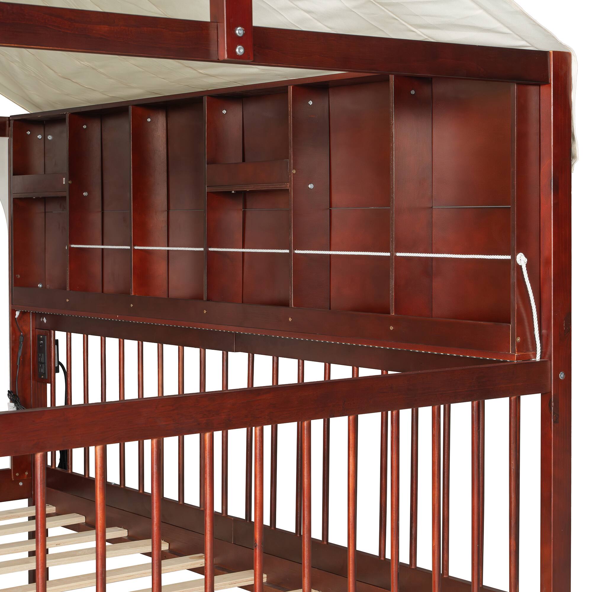 Alt View 2. Whisen - Full Size House Platform Bed with 2 Large Drawers,Side Bookshelf,Charging Station and LED Lights - Espresso.