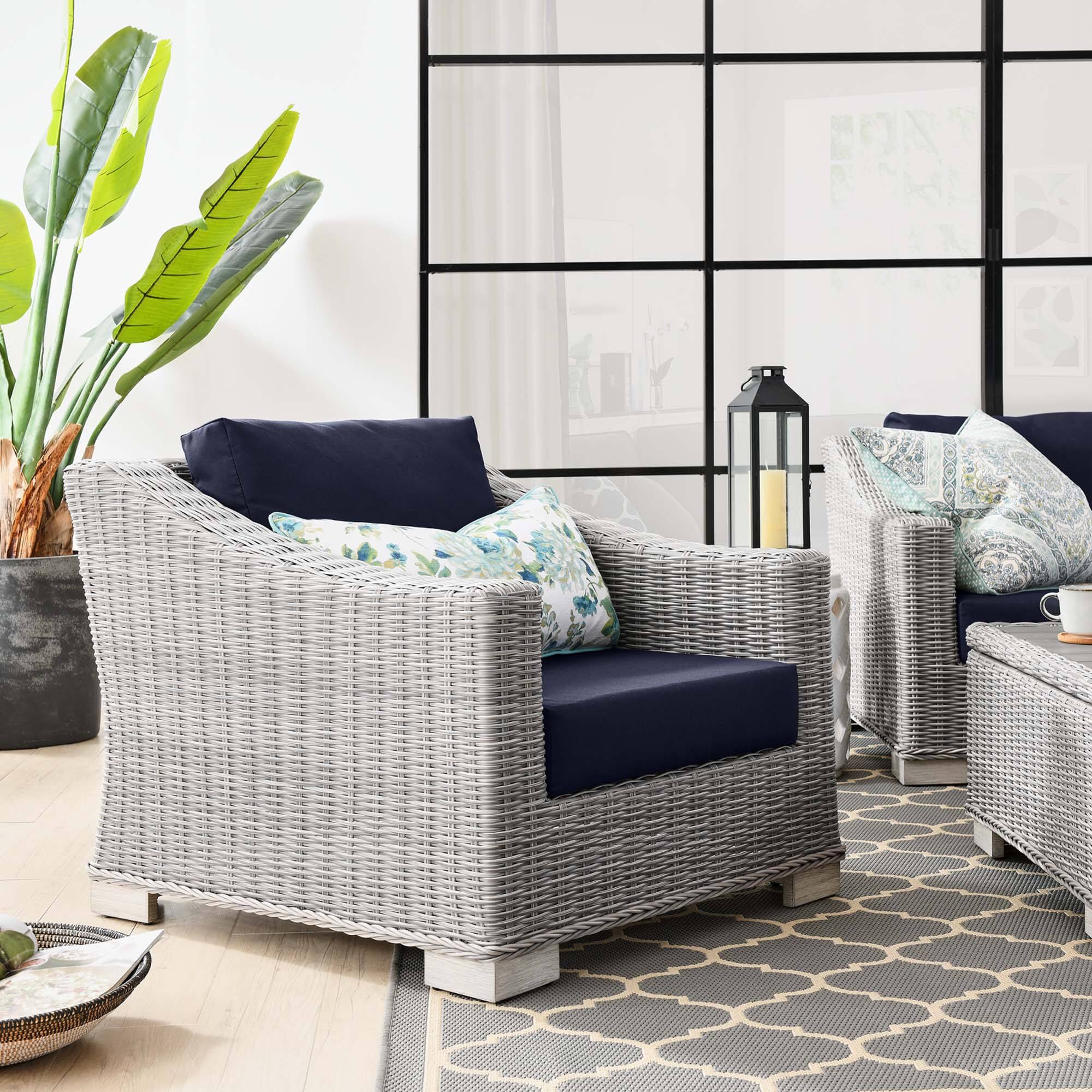 Alt View 2. Modway - Conway Outdoor Patio Wicker Rattan Armchair - Light Gray Navy.