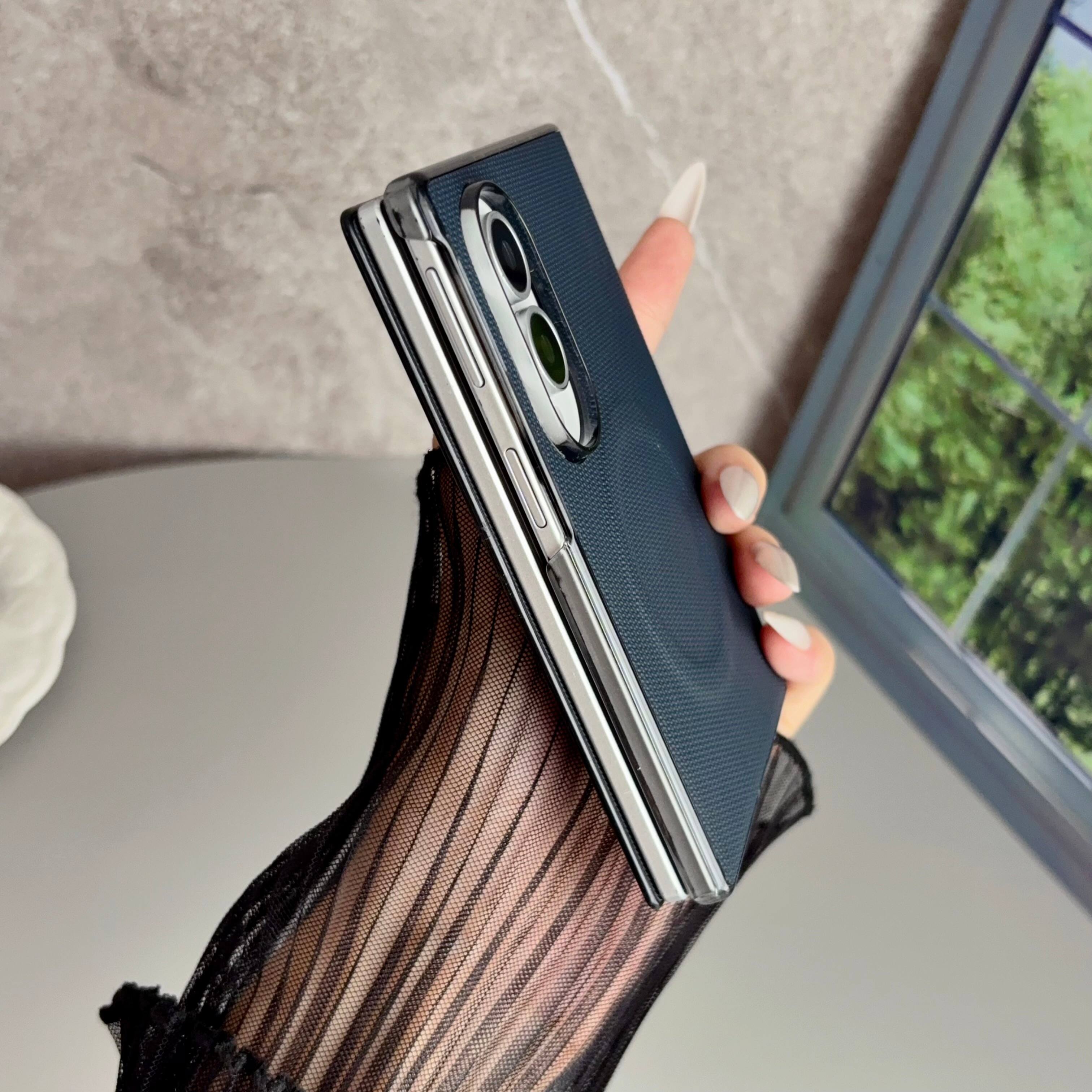 Alt View 1. Dteck - Shockproof Flip Folio Phone Case for Samsung Galaxy Z Fold8, Slim Magnetic Rigid Plastic Faux Leather Protective Cover - Blue.