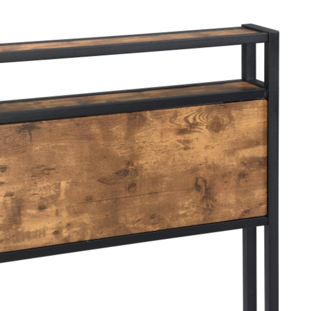 Alt View 2. LUCKY ONE - Full Size Metal Platform Bed Frame with Wooden Headboard and Footboard, USB Ports, No Box Spring Needed - Black.