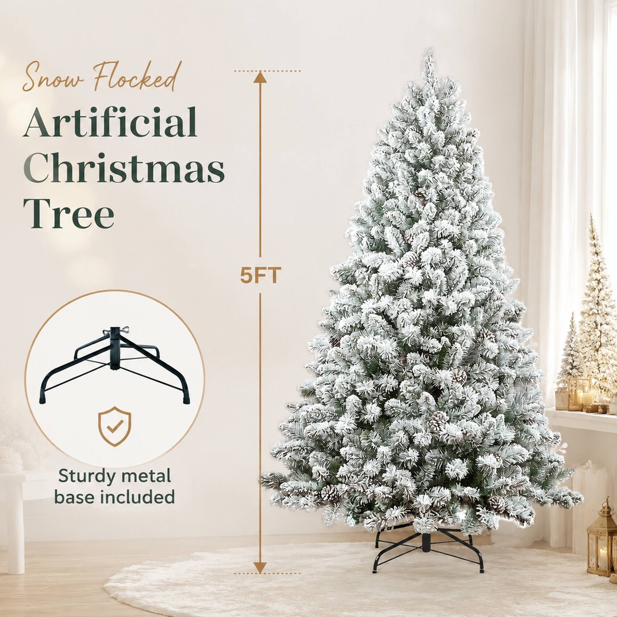 Snow Flocked Artificial Christmas Tree  
5FT  
Sturdy metal base included