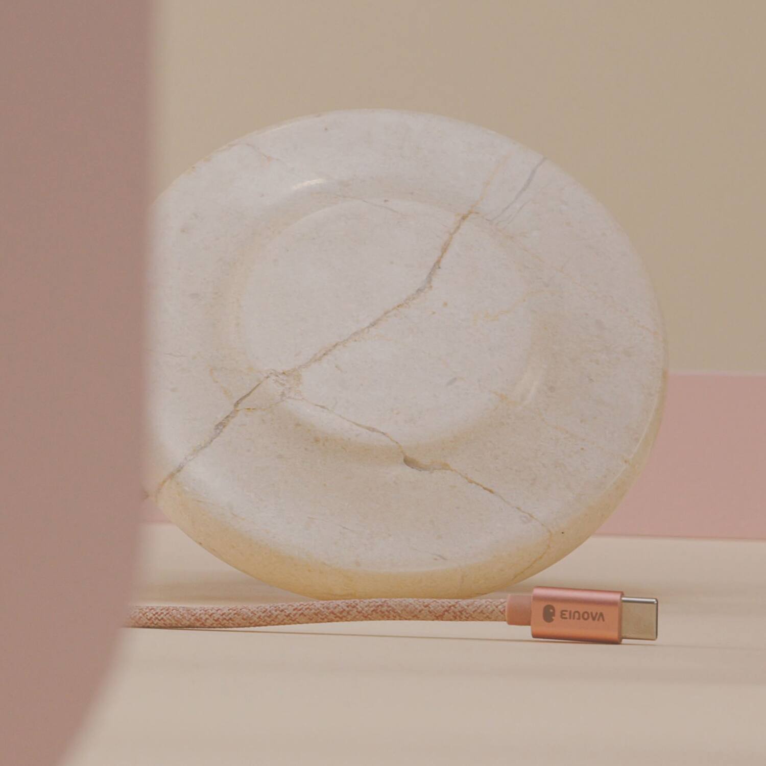 Left. Einova - Einova Wpcscrc4s400us Classic Stone Marble Wireless Charger, Cream Marble - beige.