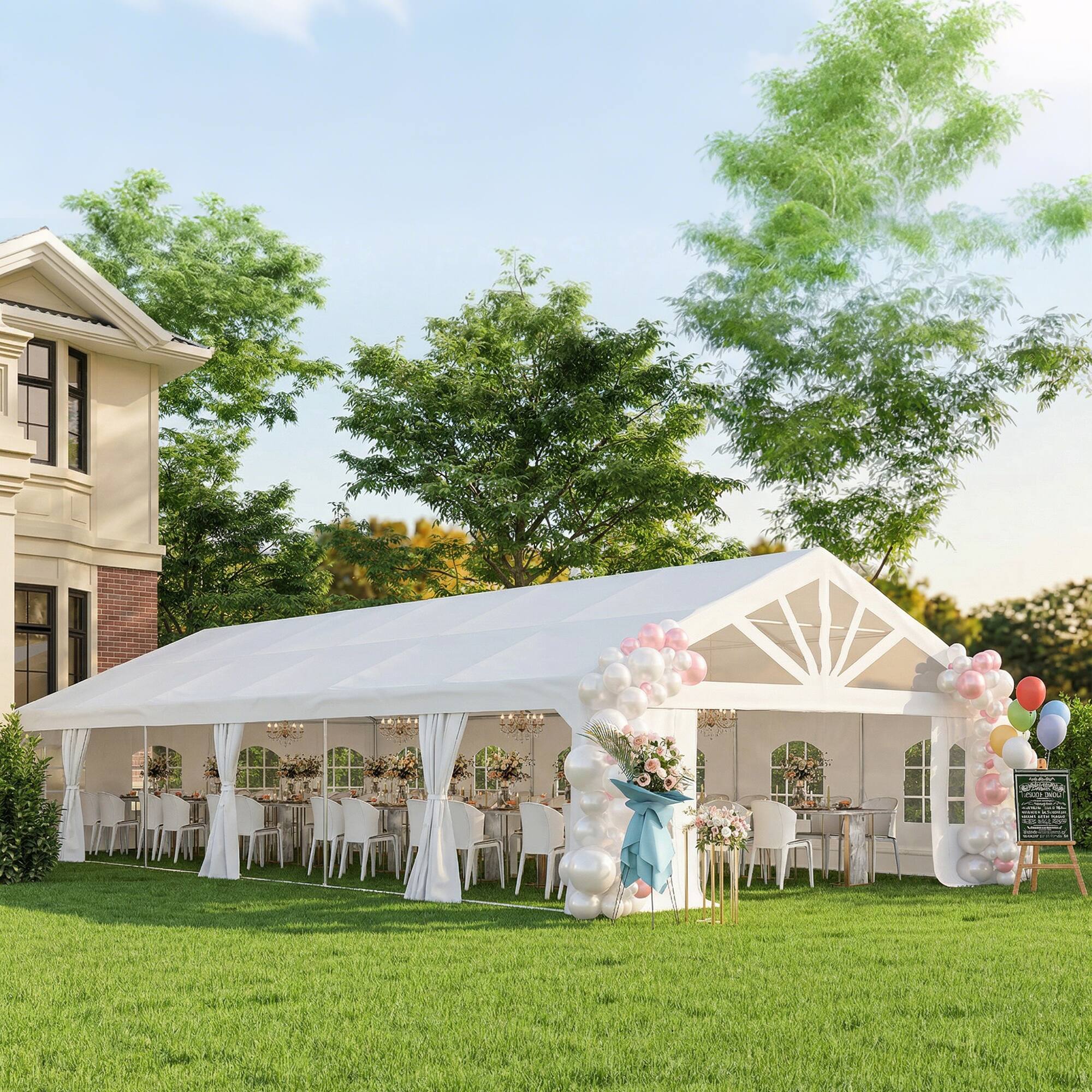 Alt View 1. Outsunny - Duty Party Tent, 19.5' x 39' Large Sun Shade Canopy Tent for Parties, Wedding, Events - White.