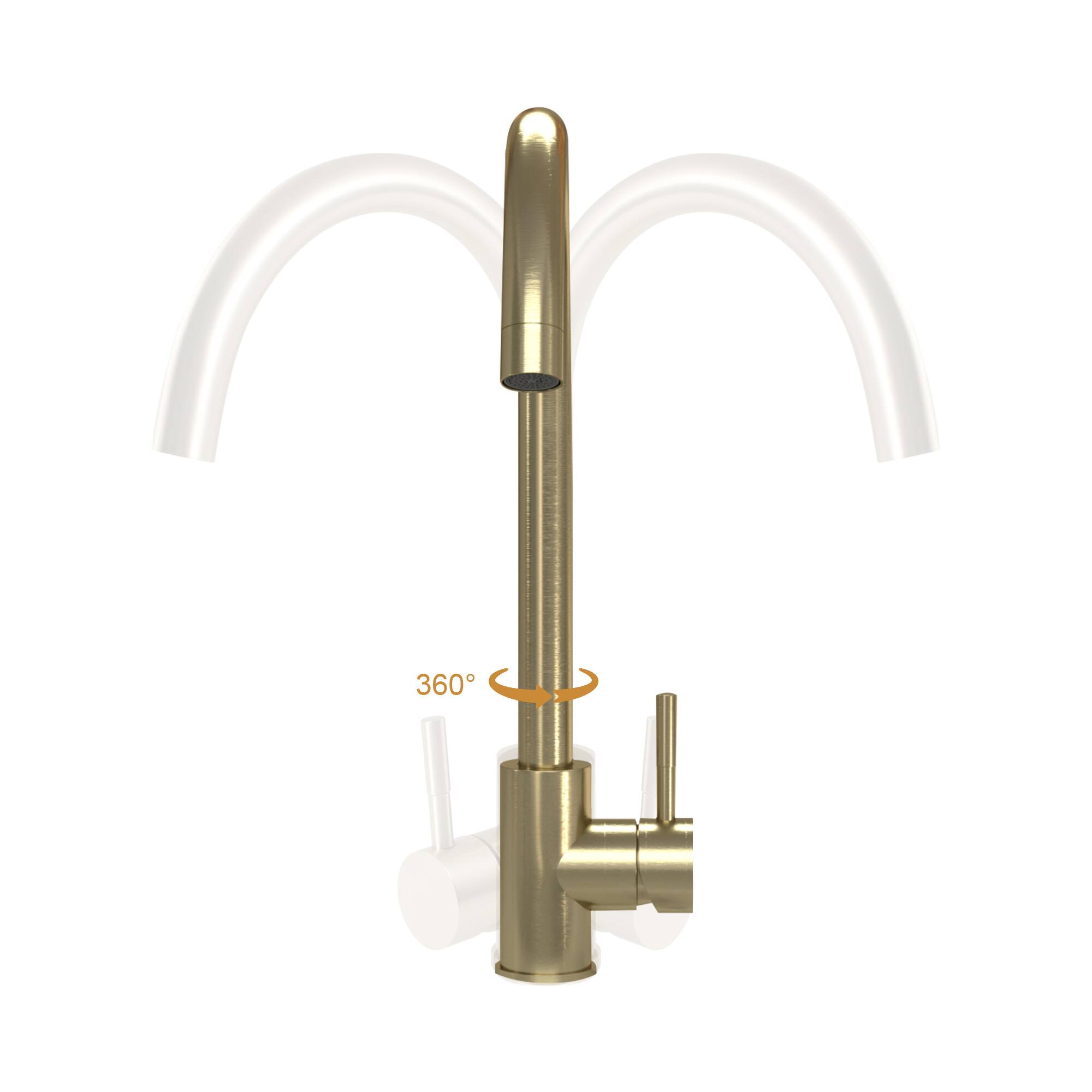 Back. Siljoy - Kitchen Sink Faucet with Single Handles, Gold - Gold.