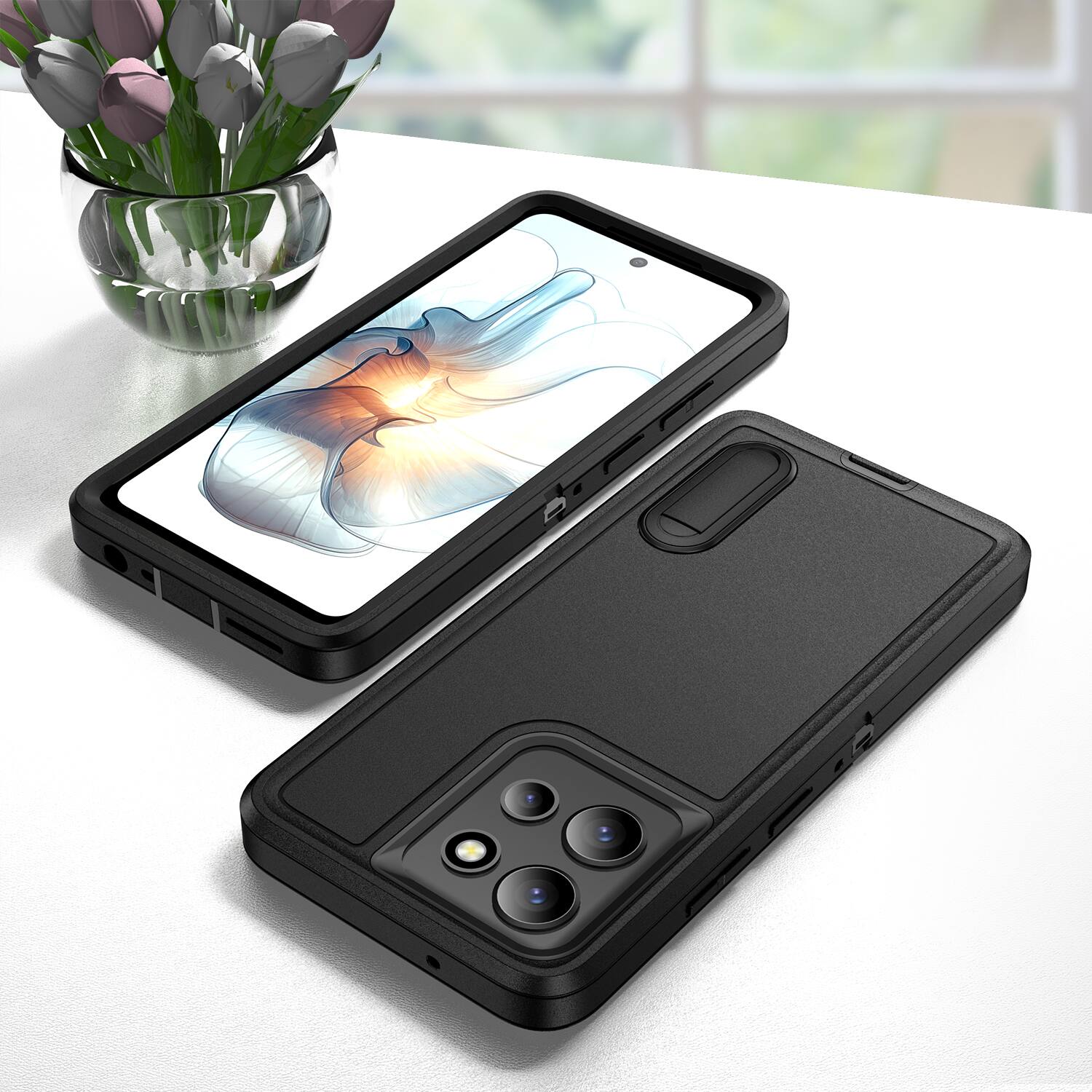 Alt View 3. Dteck - Heavy Duty Case for Motorola G Power 5G (2025) w/ Foldable Kickstand,Dual-Layer Shockproof Hard PC Soft Silicone Cover - Black.