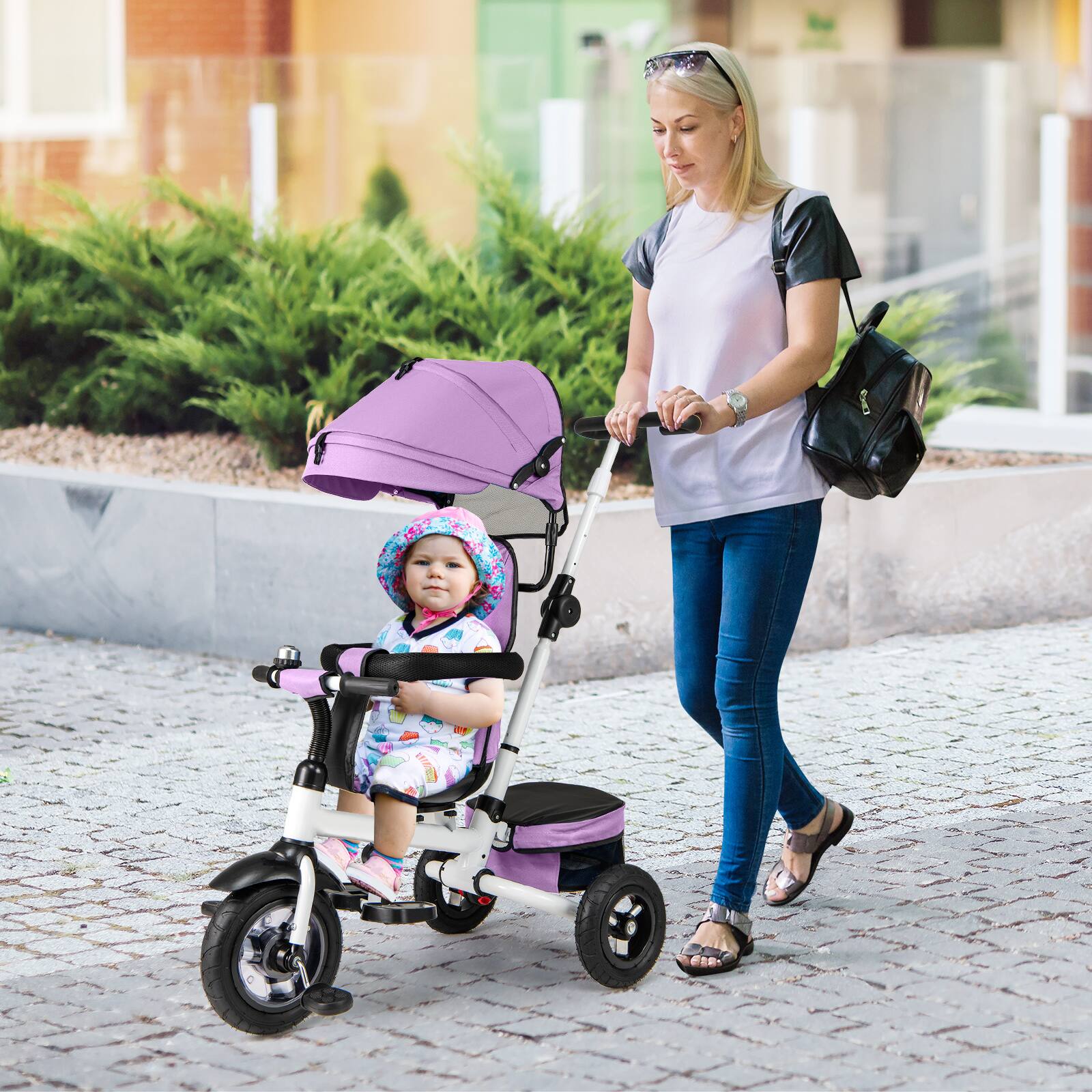 Alt View 1. Gymax - Gymax 5-in-1 Folding Trike for Toddlers 1-5 Years Old w/ Safety Harness Storage Pink - Pink.